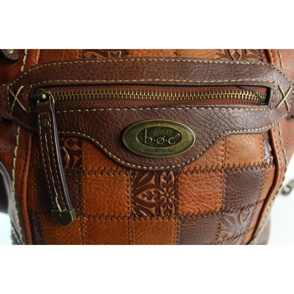 b.o.c. Born Concept Cognac Brown Faux Leather Crossbody Bag Patchwork Style